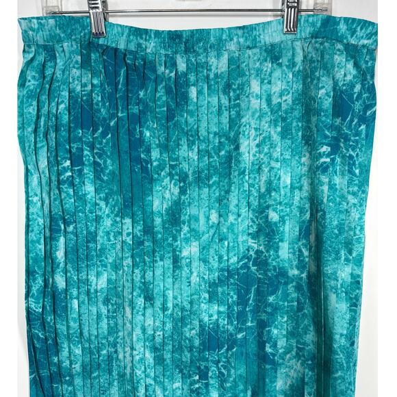 Michael Kors Turquoise Water Print Pleated Maxi Long Skirt Pull On Size L Flowy - Picture 5 of 12
